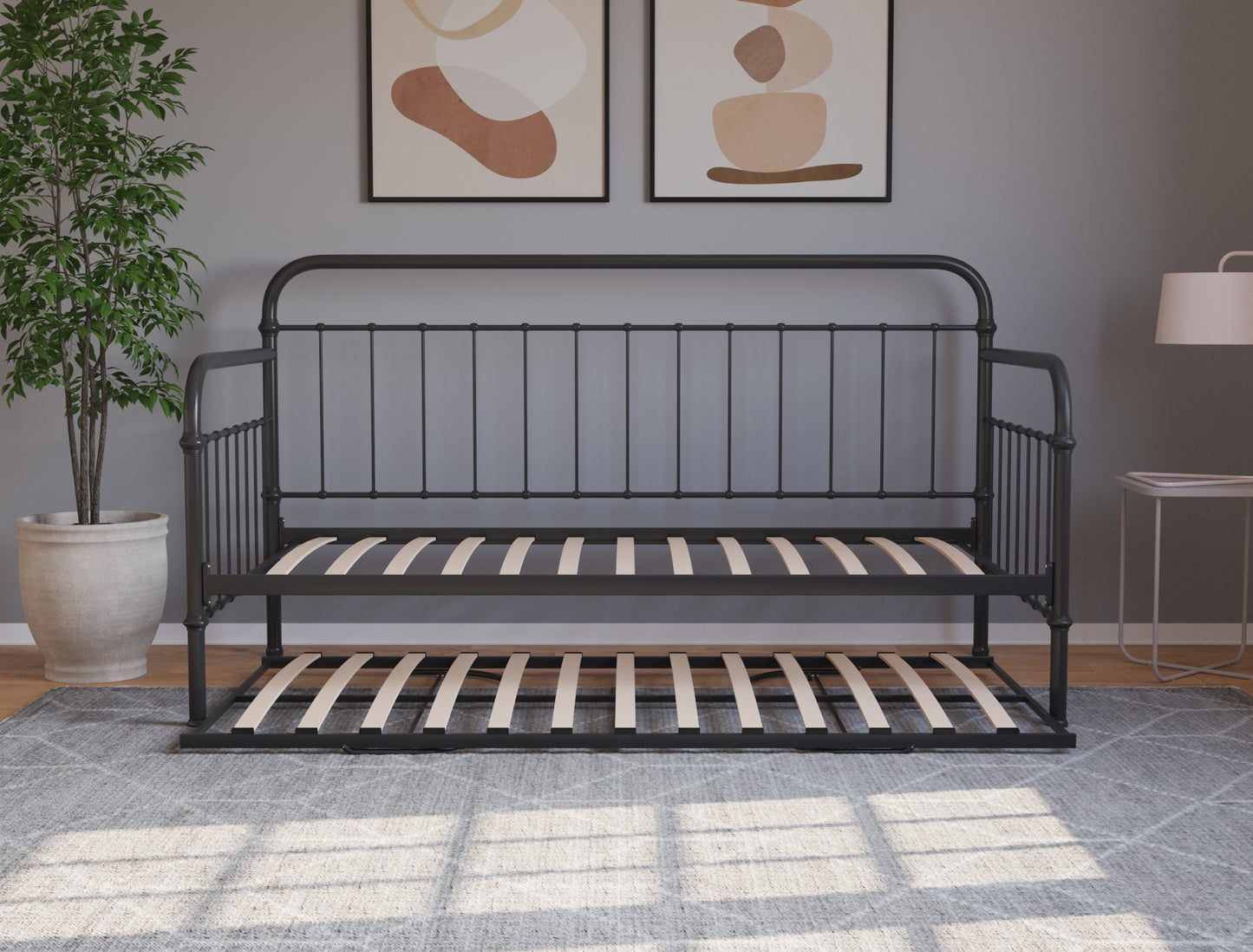 Oberon Black Metal Trundle Bed