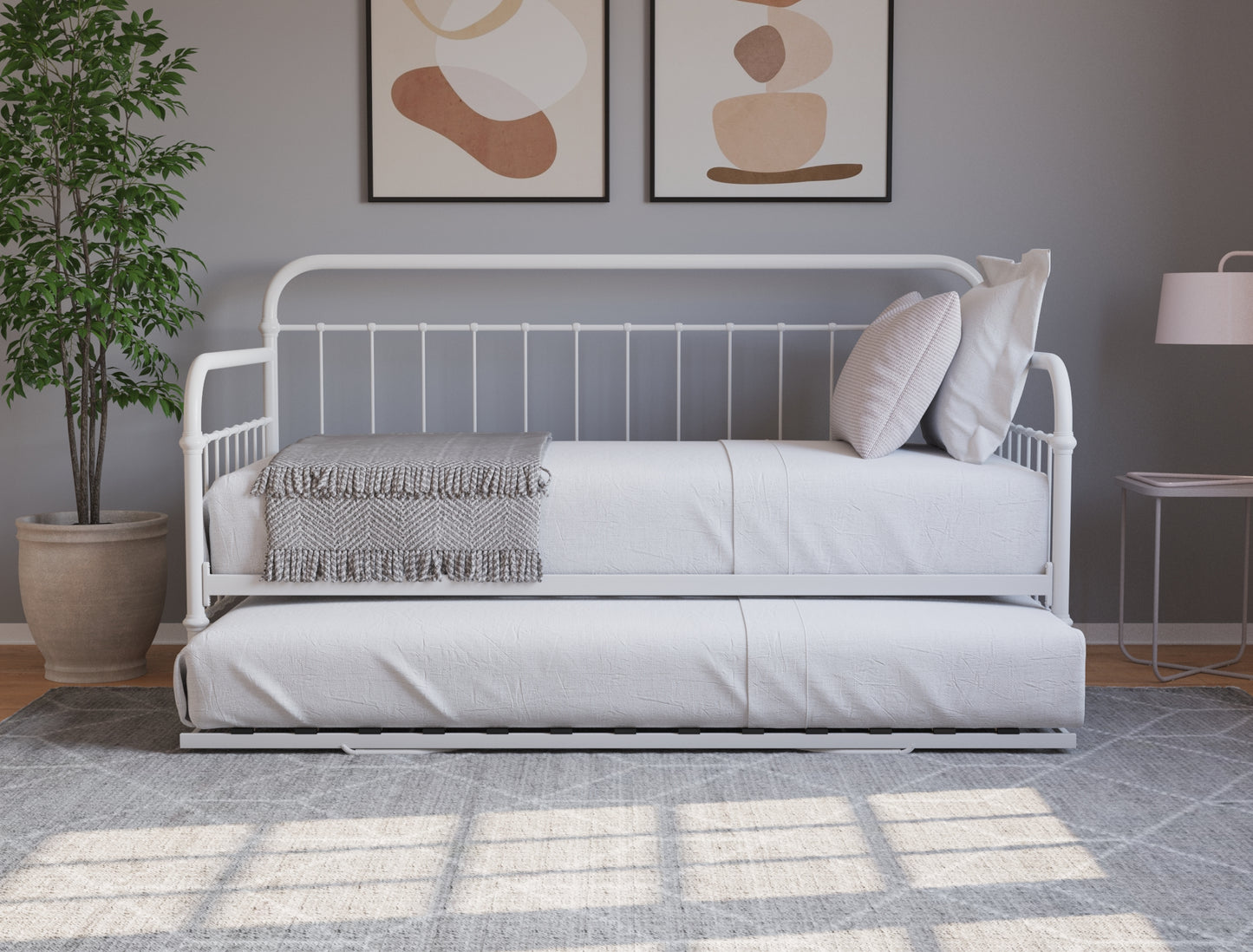 Oberon White Metal Trundle Bed