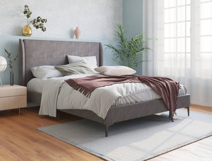 Zheng Grey Velvet Black Legs Bed Frame