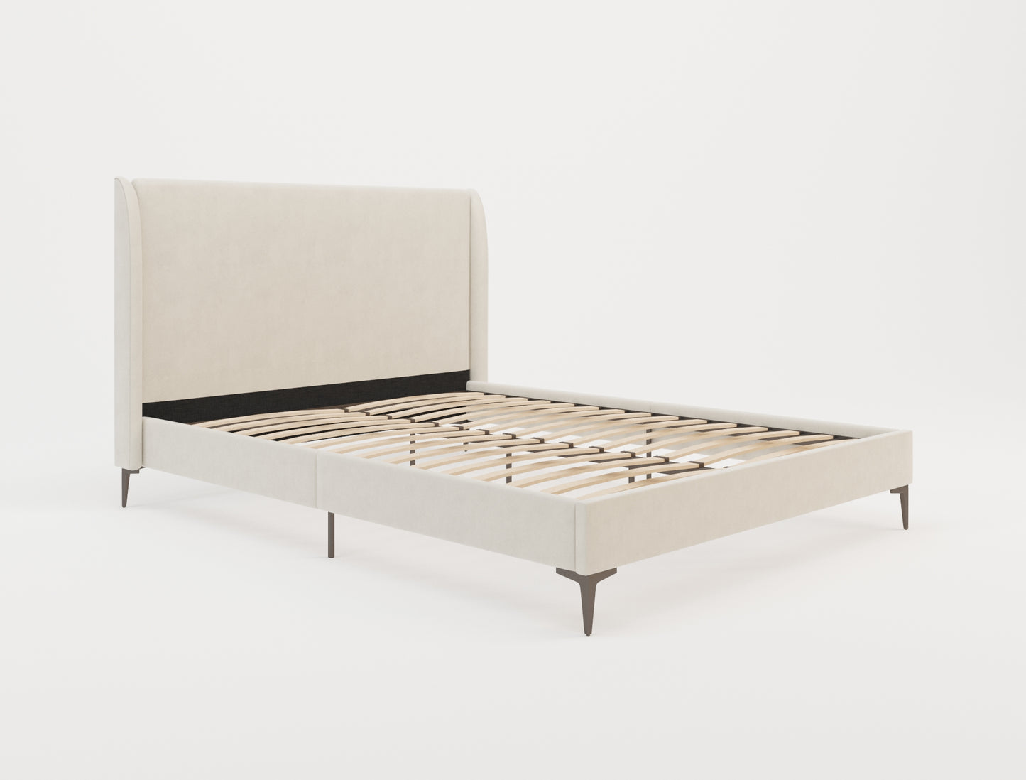 Zheng Beige White Oak Fabric Black Legs Bed Frame