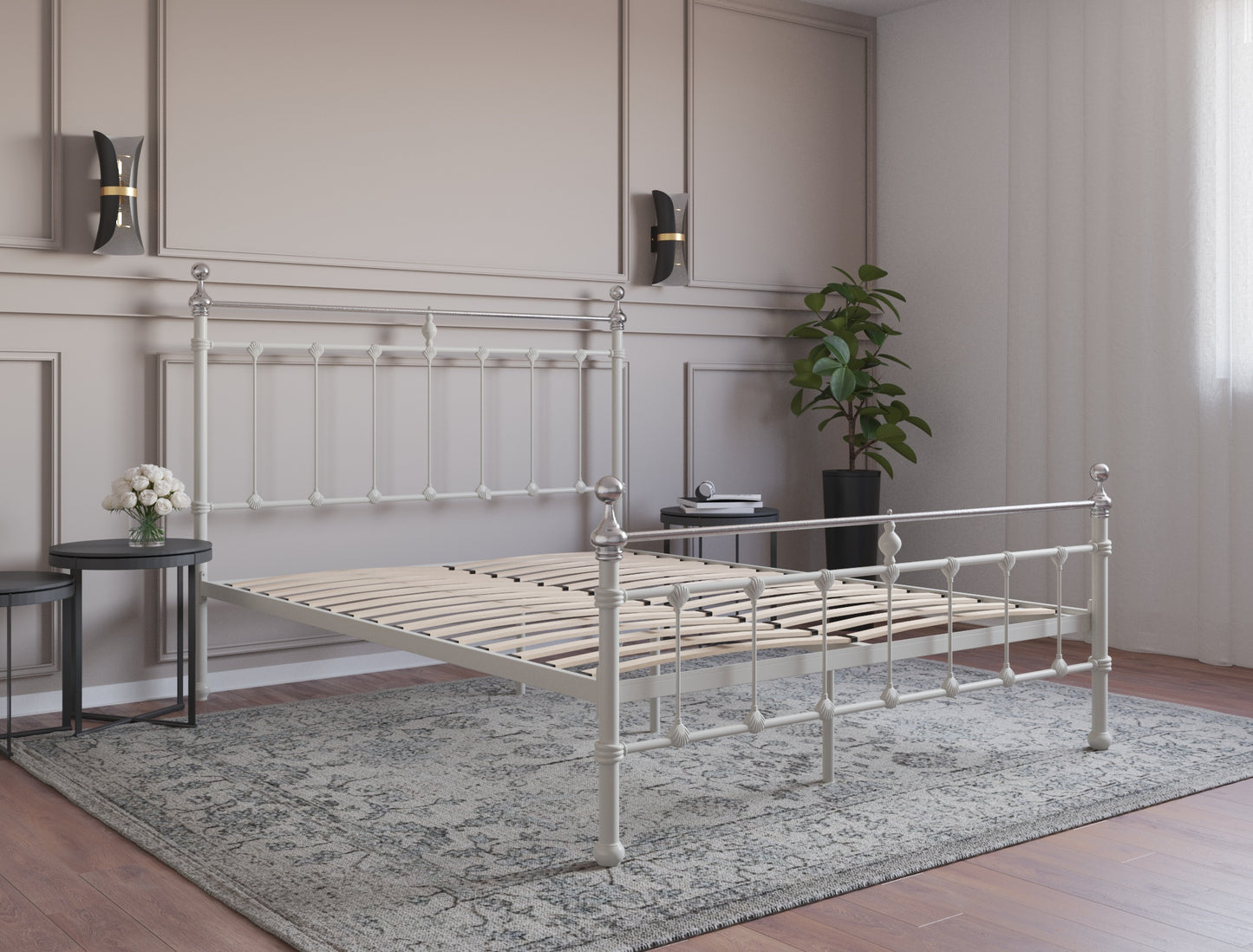 Elizabeth White / Chrome Metal Bed Frame