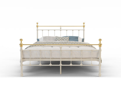 front view of a king single bed frame with mattress and pillows in a white background from Isaak