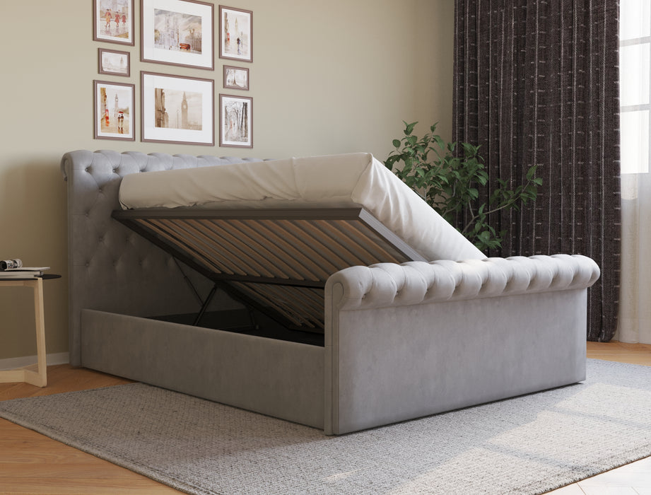 Drako Grey Velvet Gas Lift Bed Frame