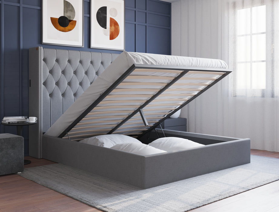 Bologna Grey Fabric Gas Lift Bed Frame