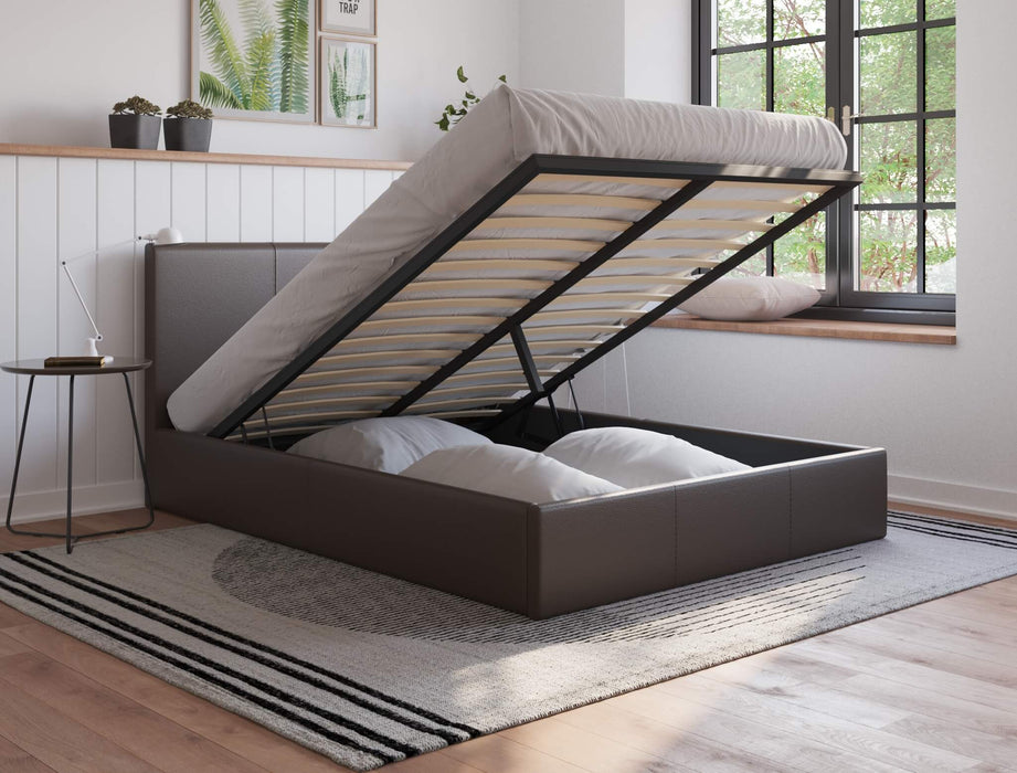 Naples Brown Gas Lift Faux Leather Bed Frame