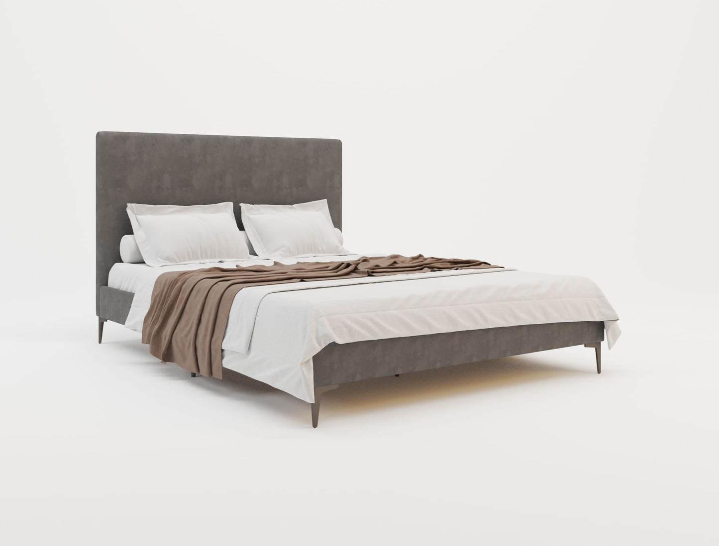 Rykkie Grey Velvet Black Legs Bed Frame