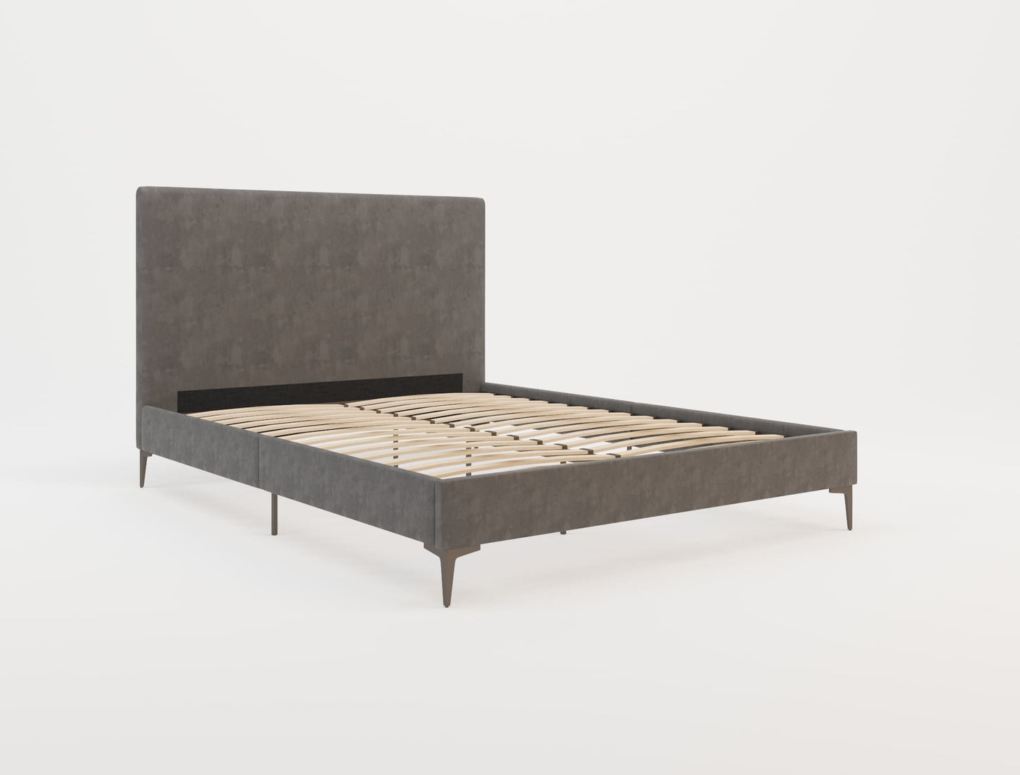 Rykkie Grey Velvet Black Legs Bed Frame