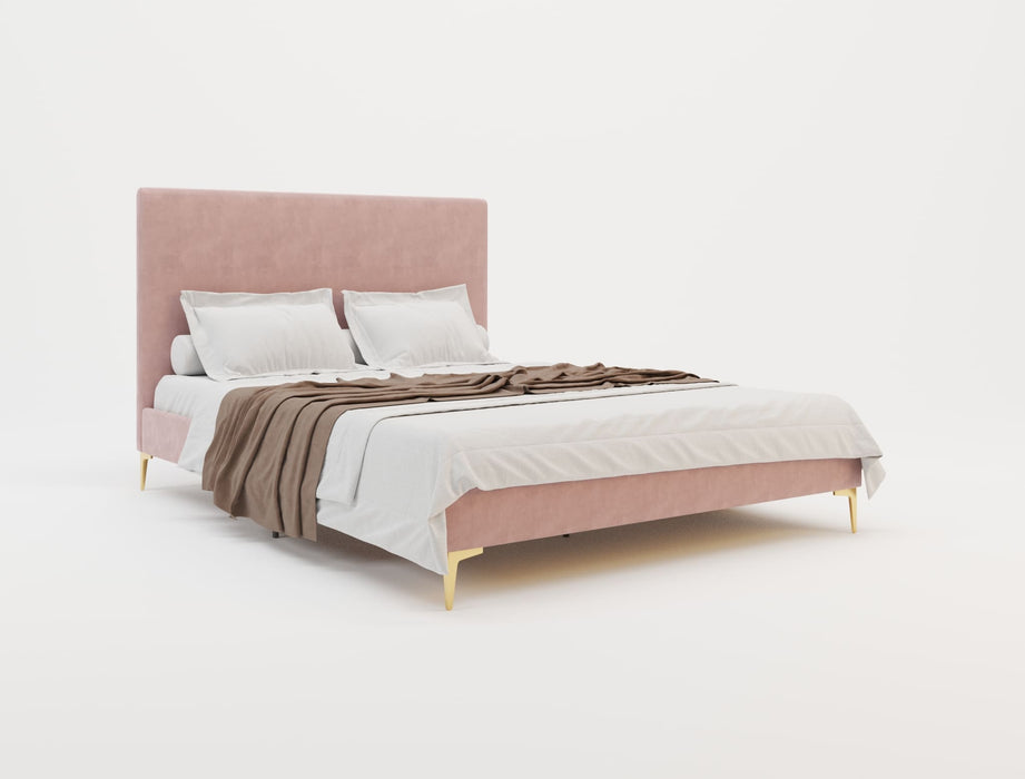 Rykkie Pink Velvet Gold Legs Bed Frame