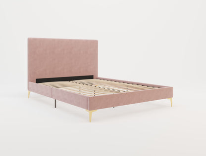 Rykkie Pink Velvet Gold Legs Bed Frame