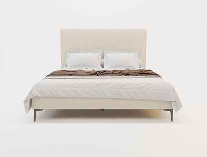 Rykkie Beige White Oak Fabric Black Legs Bed Frame