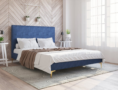 Rykkie Blue Velvet Gold Legs Bed Frame