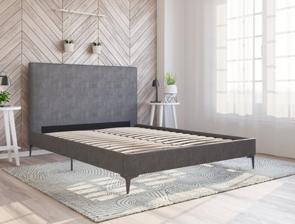 Rykkie Grey Velvet Black Legs Bed Frame