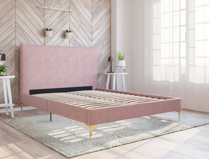 Rykkie Pink Velvet Gold Legs Bed Frame