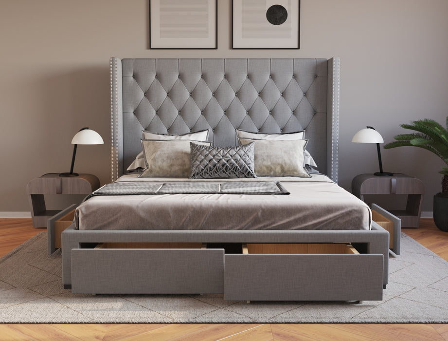 Bologna Grey Fabric Drawer Bed Frame