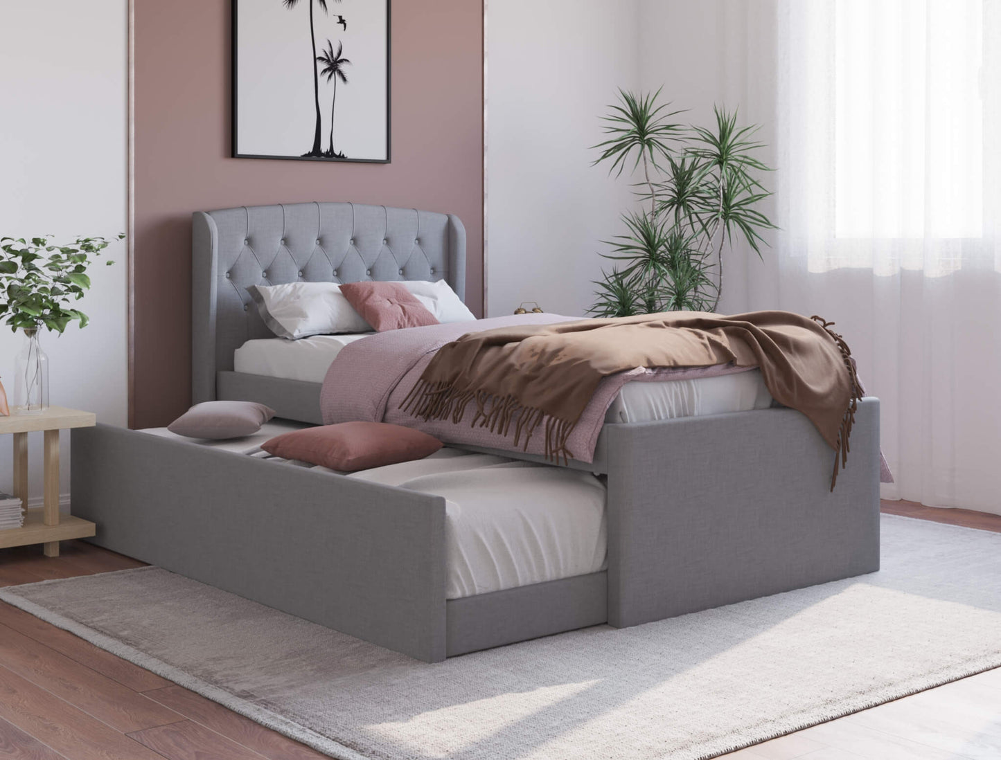 Jordanov Trundle Grey Fabric Bed Frame