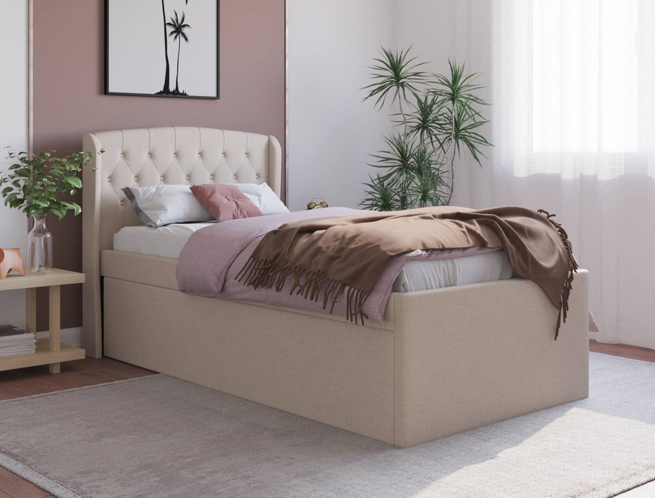 Jordanov Trundle White Oak Fabric Bed Frame