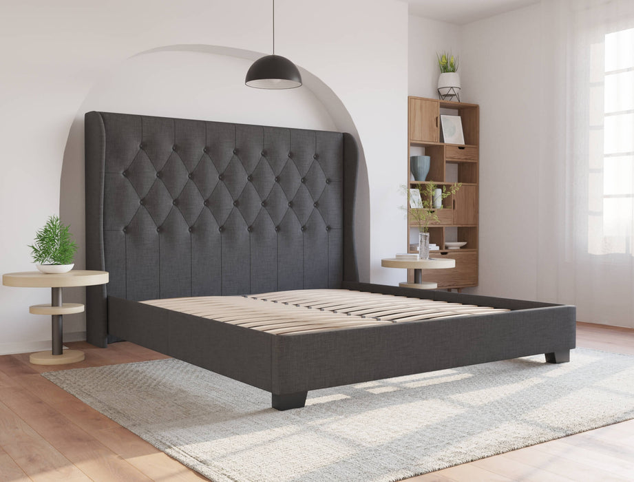 Harlow Charcoal Winged Fabric Bed Frame