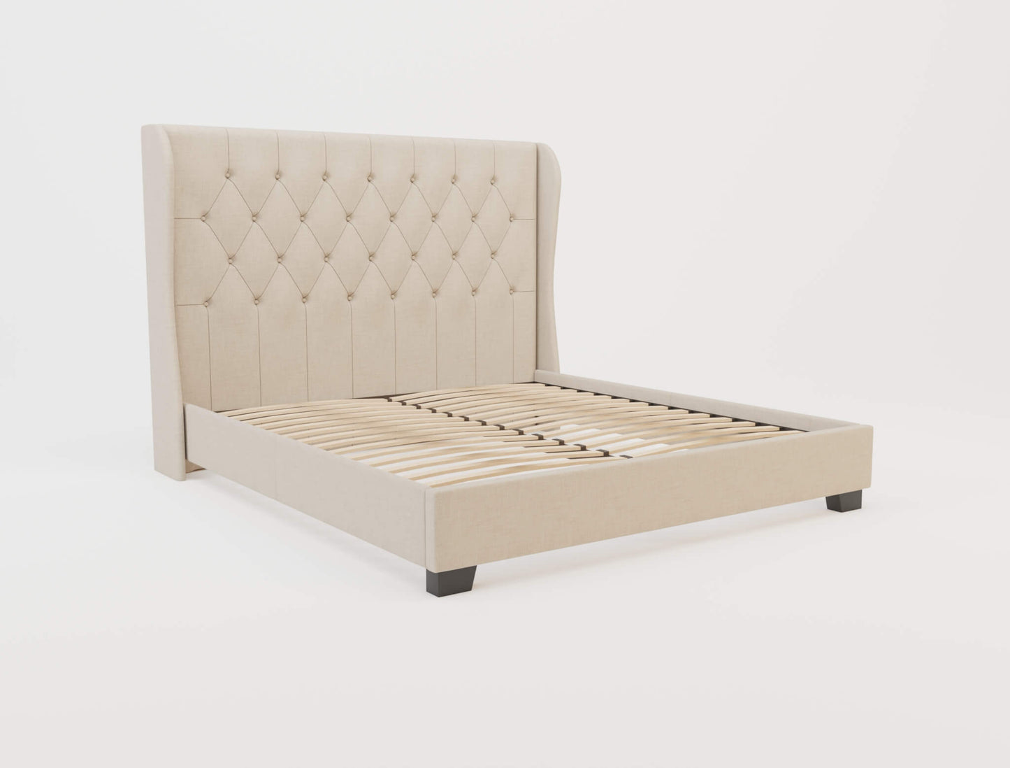 Harlow Beige White Oak Winged Fabric Bed Frame