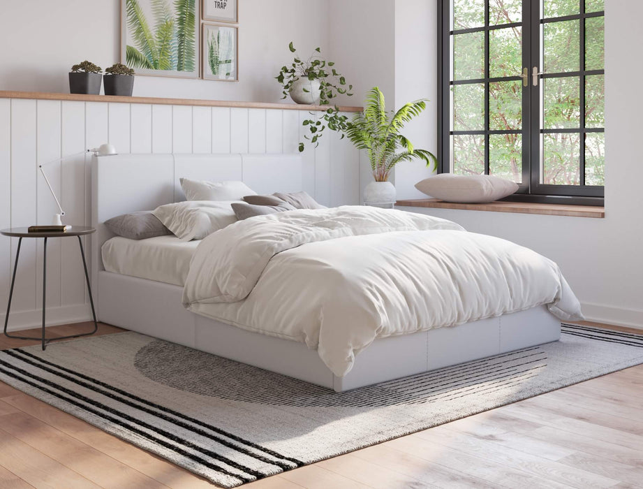 Naples White Gas Lift Faux Leather Bed Frame