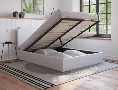 Naples White Gas Lift Faux Leather Bed Frame