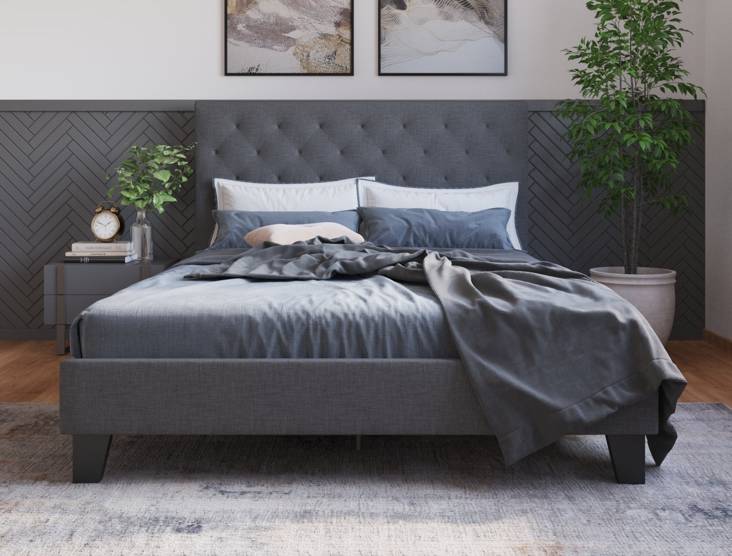 Oxford Charcoal Fabric Bed Frame