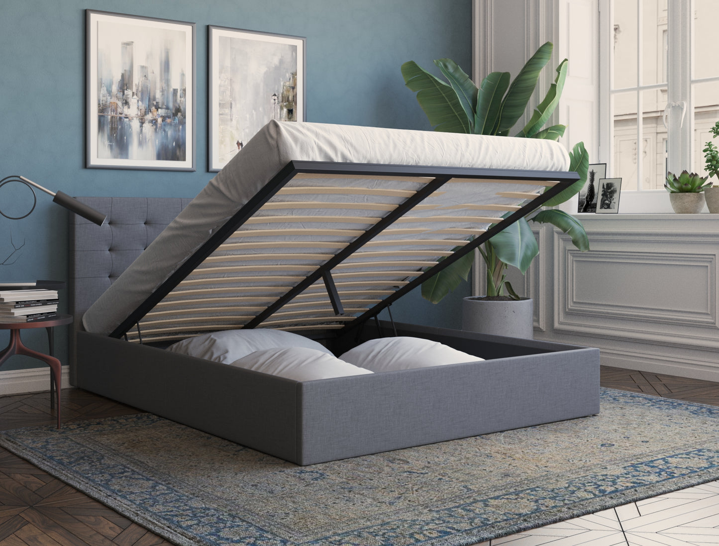 Aria Grey Gas Lift Fabric Bed Frame