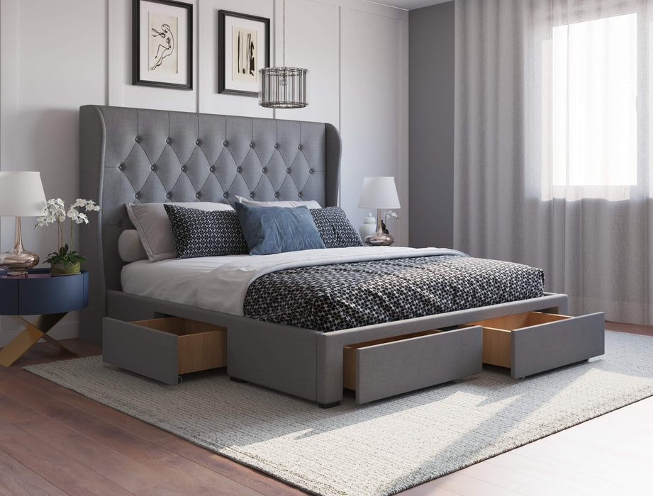 Harlow Grey Drawer Fabric Bed Frame