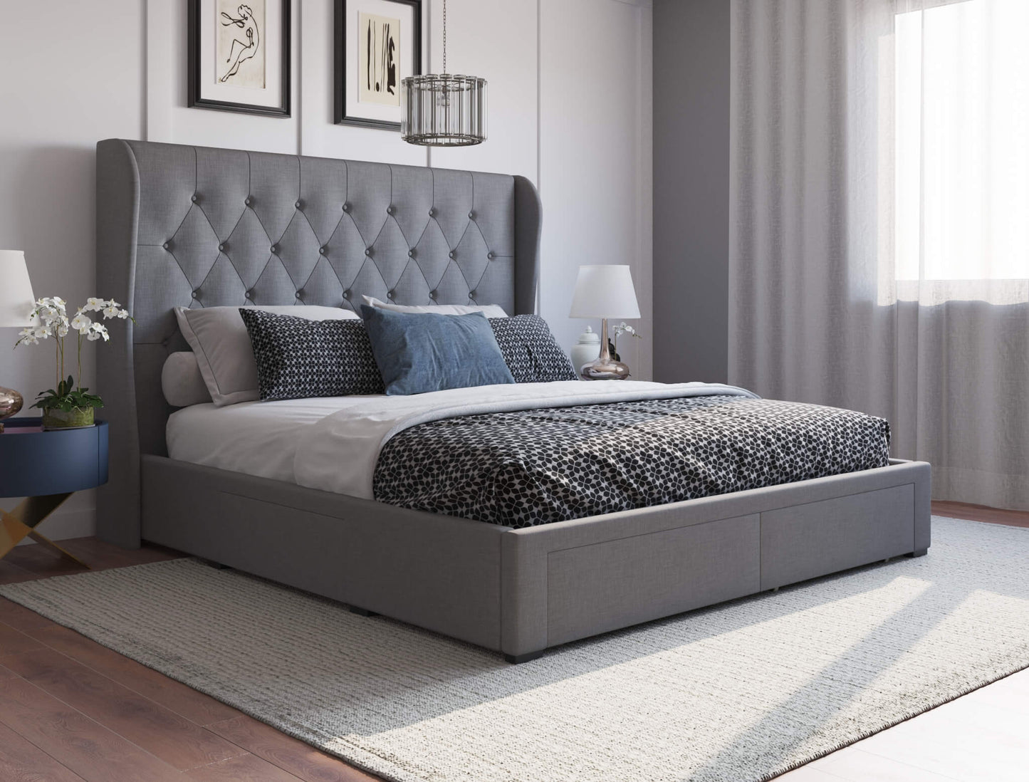 Harlow Grey Drawer Fabric Bed Frame