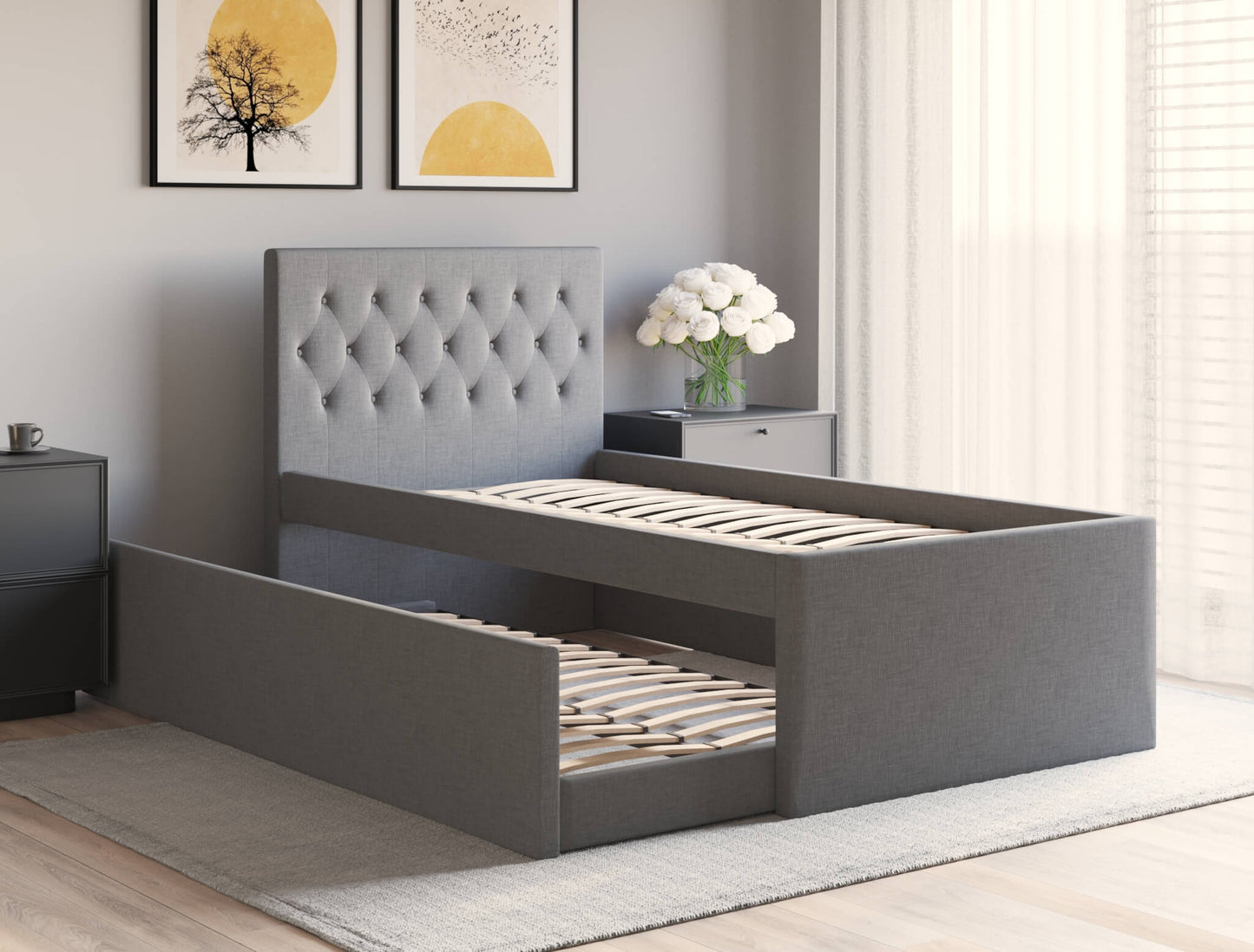 Rolla Grey Fabric Trundle