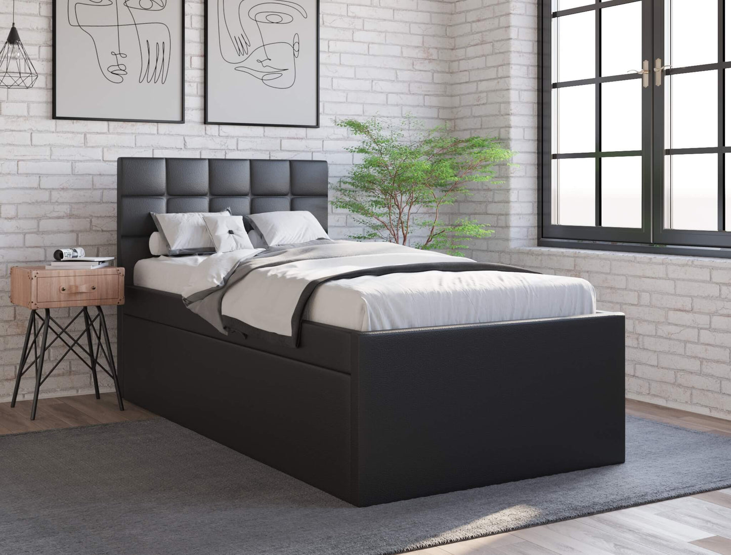 Landa Black Faux Leather Trundle Bed