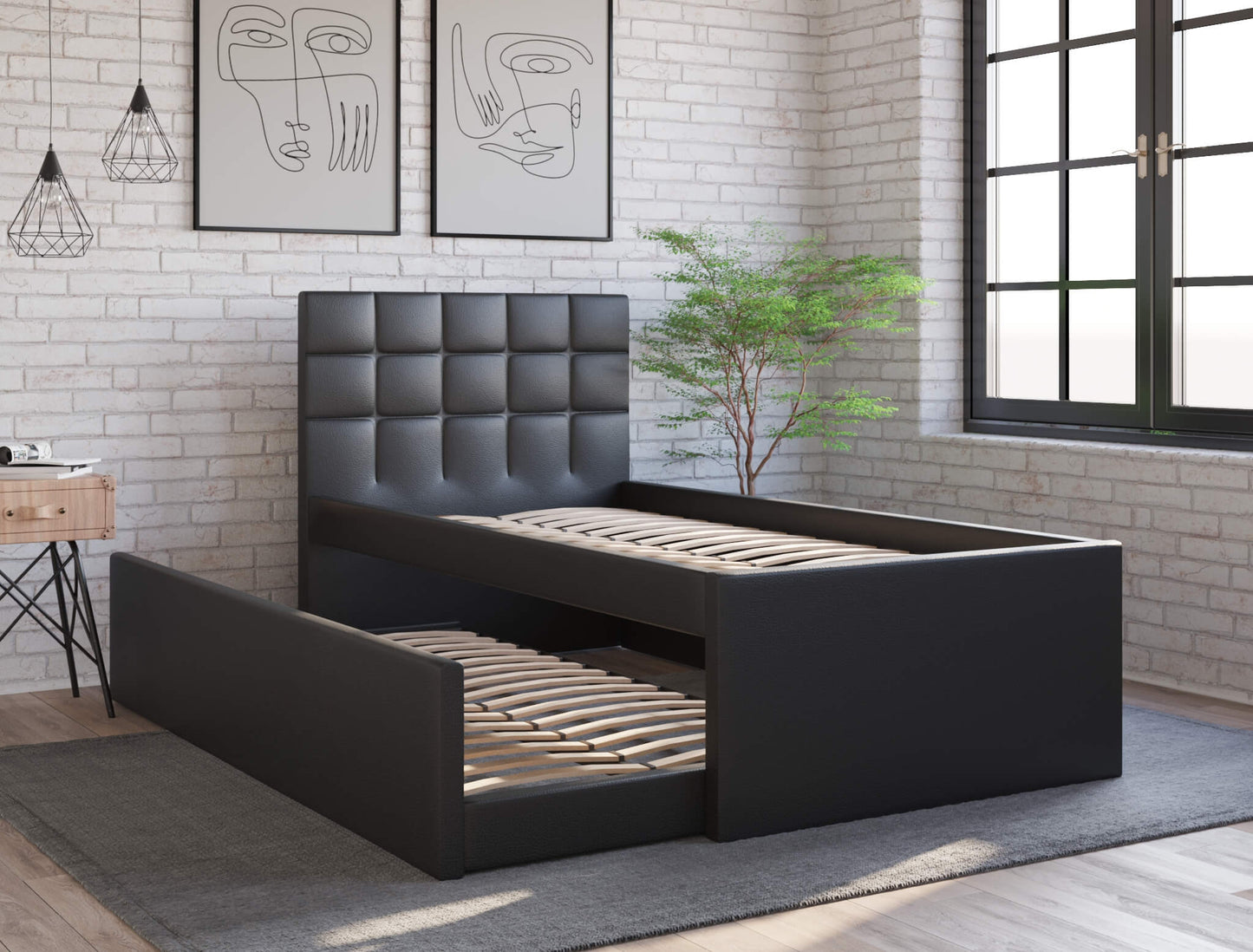 Landa Black Faux Leather Trundle Bed