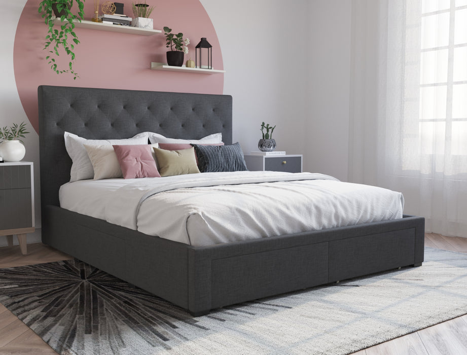 Kaylene Charcoal Fabric Drawer Bed Frame