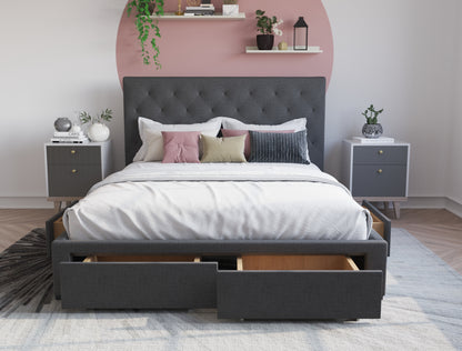 Kaylene Charcoal Fabric Drawer Bed Frame