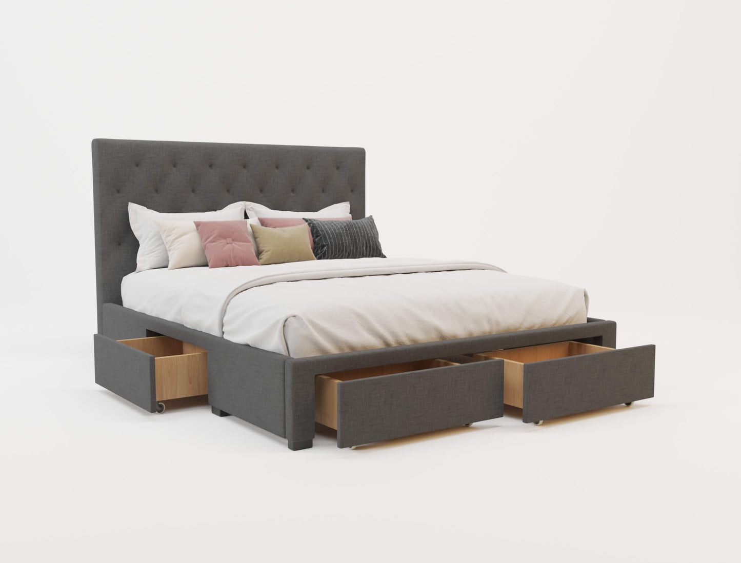 Kaylene Charcoal Fabric Drawer Bed Frame